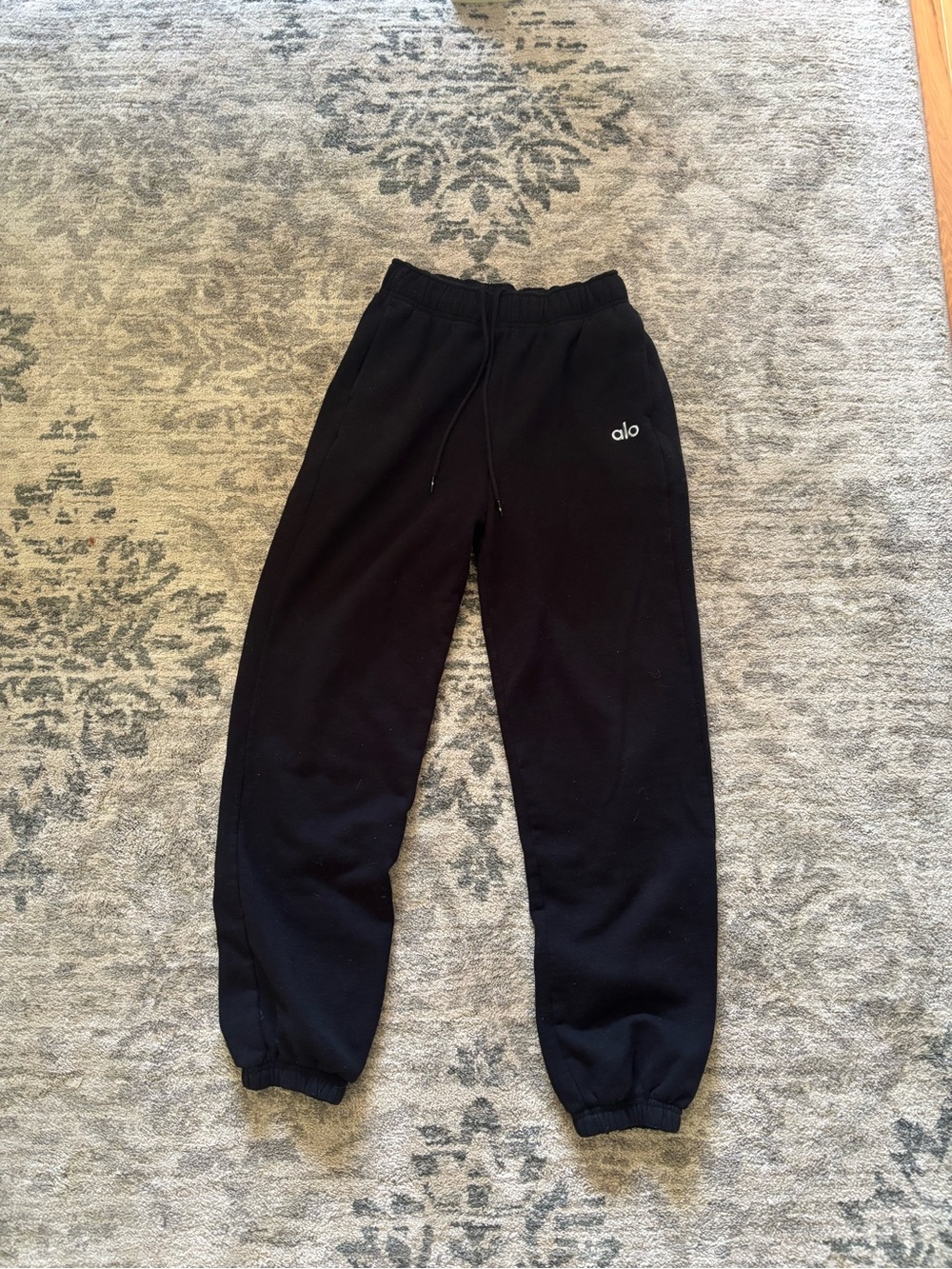 ALO Yoga Black Track Joggers with White Logo
